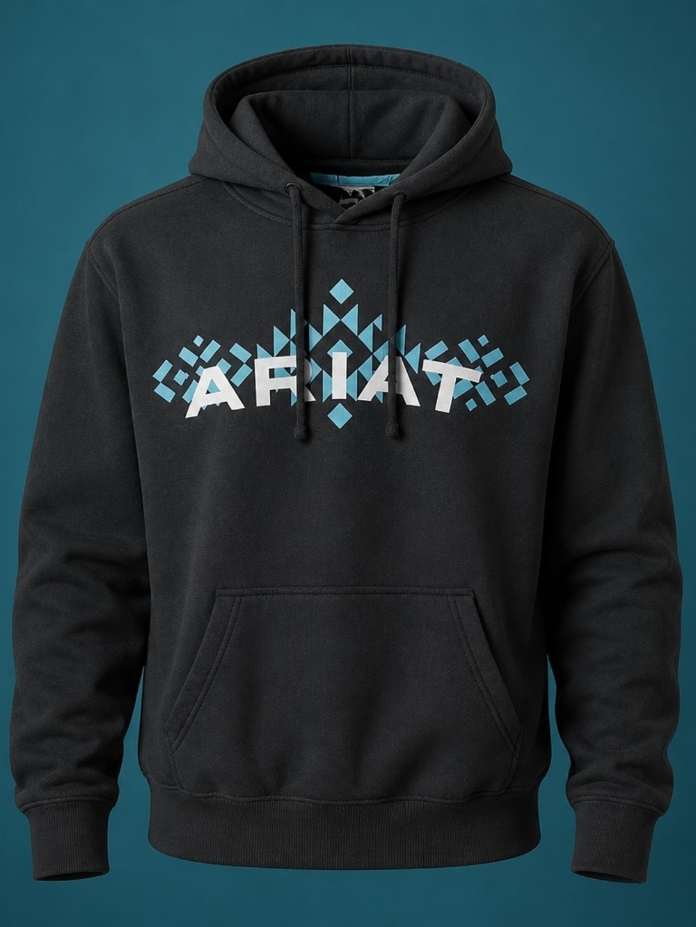 Ariat Womens REAL Geometric Logo Hoodie Black Teal Southwestern Pullover S 5080